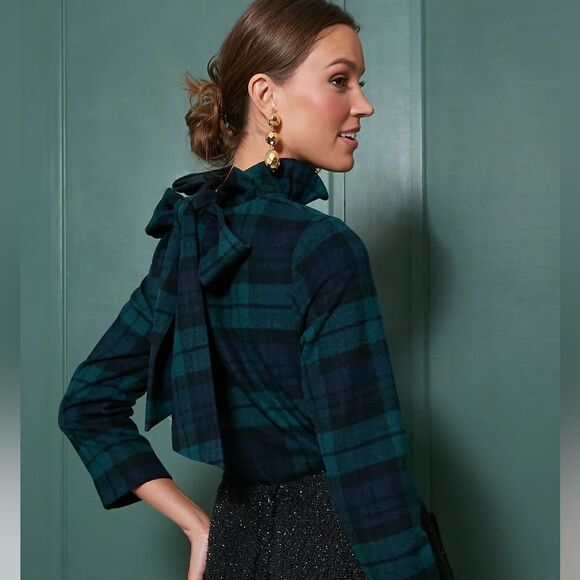 Tuckernuck Blackwatch Plaid Faye Bow Blouse NWT - Picture 4 of 11